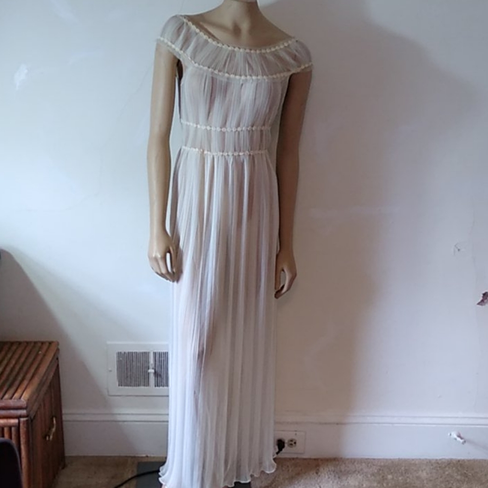 Vintage lingerie sheer maxi long nightgown white